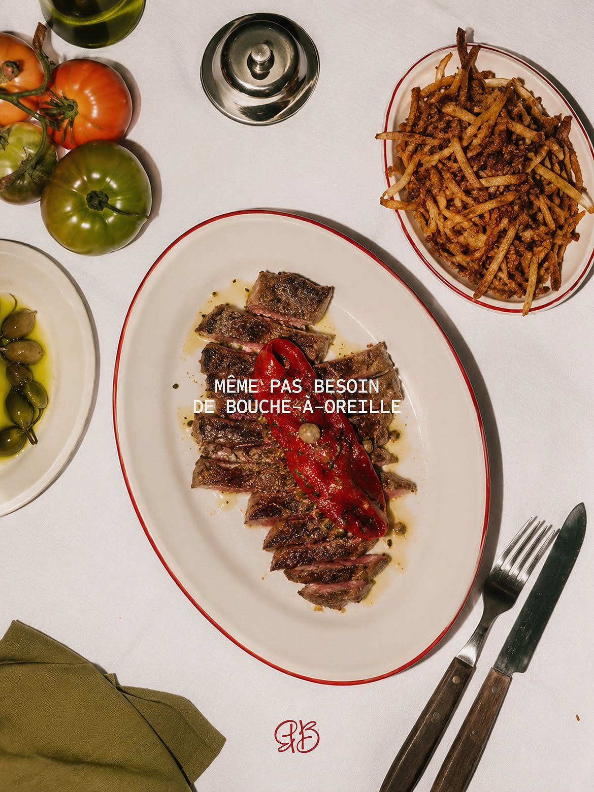 Affiche : entrecôte, frites allumettes et tomates