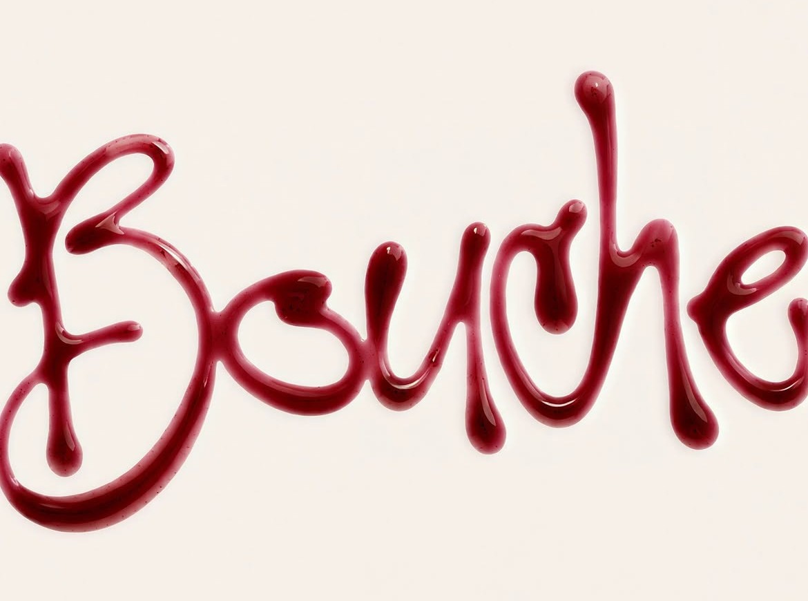 Le mot « Bouche » écrit au coulis de vin réduit